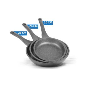 Thermo AD Granite Fry Pan Set 3 PCS 20-24-28 cm Gray